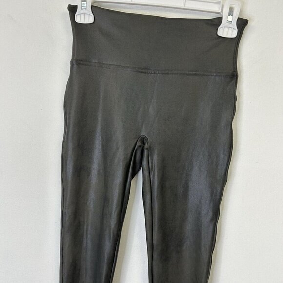 Spanx Faux Leather Leggings Womens Size Medium Pewter Gray Metallic High Rise - Picture 4 of 10